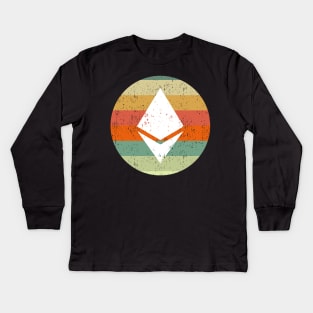 Ethereum Cryptocurrency DeFi ETH Crypto Vintage Sunset Kids Long Sleeve T-Shirt